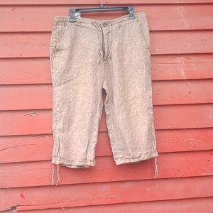 Tan Linen Cropped Basic Shorts 34x27